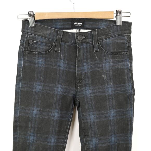 Hudson Nico Mid-Rise Super Skinny Plaid Jeans 24 - Picture 4 of 10